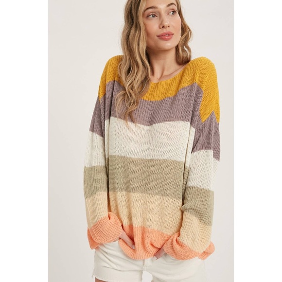 🆕 Color-Block Boatneck Knit Sweater Top - Picture 8 of 16